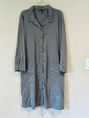 Eileen Fisher shirt dress linen blend button front Lagenlook taupe size Large